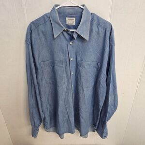 Lorenzini Long Sleeve Dress Shirt Sz 17/43 Blue Button Pockets Office Work U 427